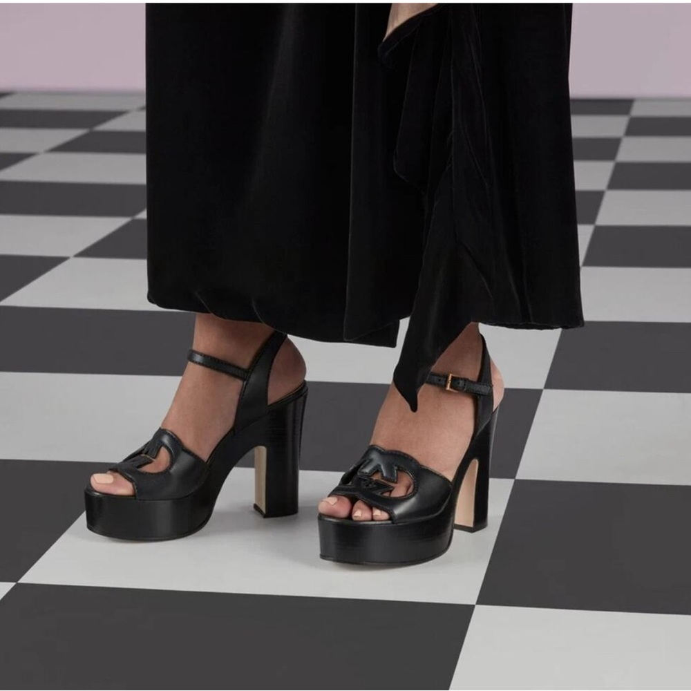 GUCCI Women's Interlocking G Cut-Out Platform Sandals Leather Black